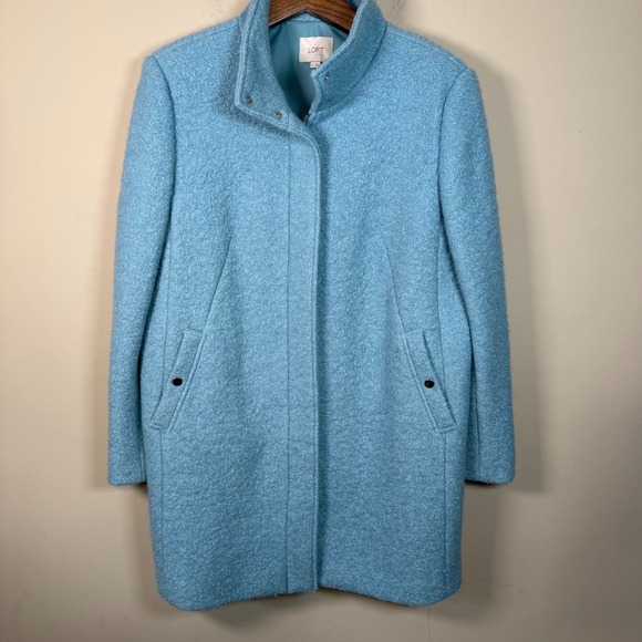 LOFT Jackets & Blazers - LOFT Mock Neck Blue Wool Blend Mid Length Coat Size XL